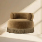 French Vintage Round Sofa Lounge Chair With Fringed Detail