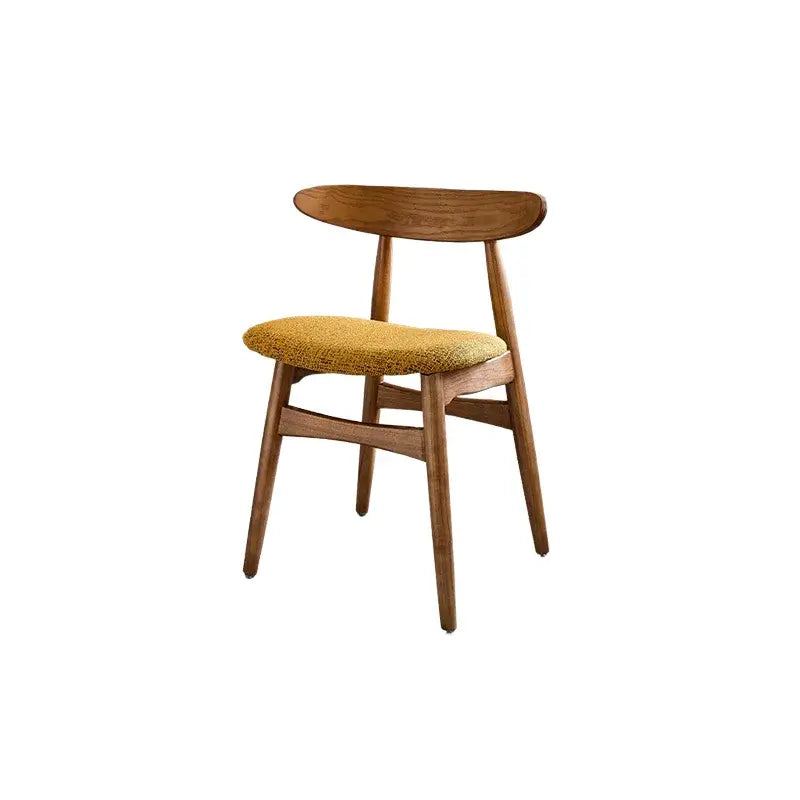 French Vintage Solid Ash Wood Dining Chair with Linen Upholstery