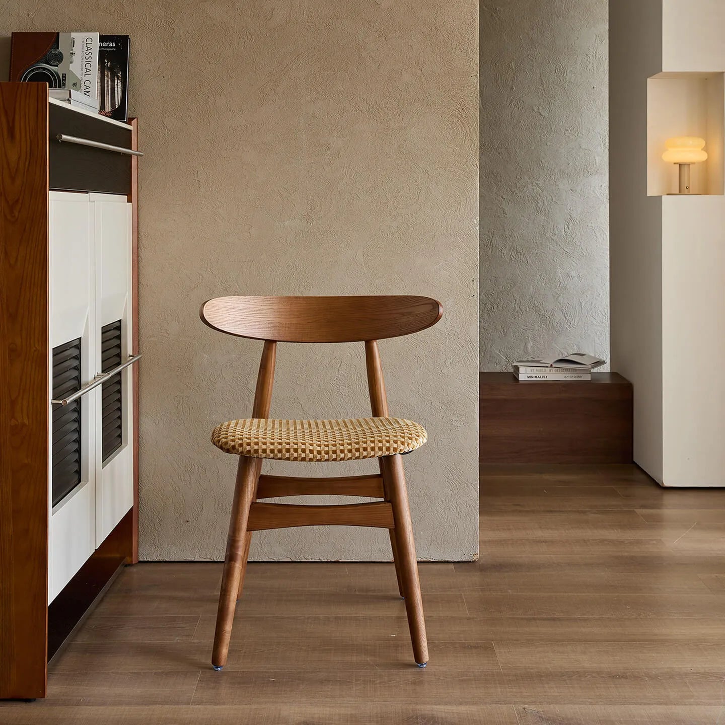 French Vintage Solid Ash Wood Dining Chair with Linen Upholstery