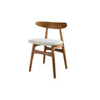 French Vintage Solid Ash Wood Dining Chair with Linen Upholstery