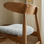 French Vintage Solid Ash Wood Dining Chair with Linen Upholstery