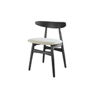 French Vintage Solid Ash Wood Dining Chair with Linen Upholstery
