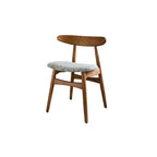 French Vintage Solid Ash Wood Dining Chair with Linen Upholstery
