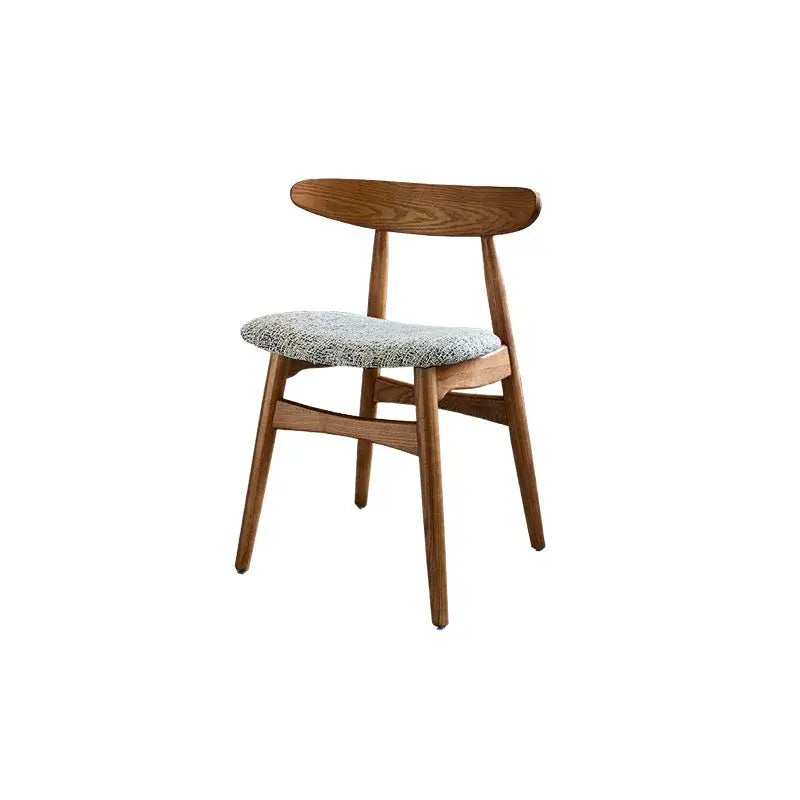 French Vintage Solid Ash Wood Dining Chair with Linen Upholstery