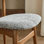 French Vintage Solid Ash Wood Dining Chair with Linen Upholstery