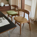 French Vintage Solid Ash Wood Dining Chair with Linen Upholstery
