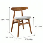 French Vintage Solid Ash Wood Dining Chair with Linen Upholstery Dimensions