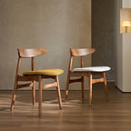French Vintage Solid Ash Wood Dining Chair with Linen Upholstery Main Product Image