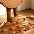 French Vintage Solid Wood Carved Bench with Wave Back and Curved Arms