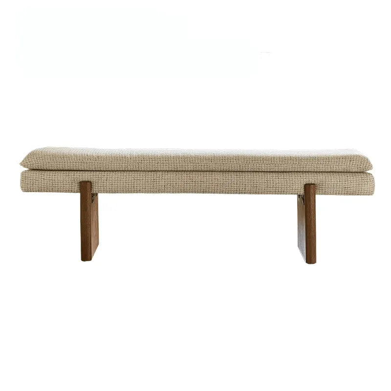 French Vintage Solid Wood Fabric Bench with Tailored Cushion Layers