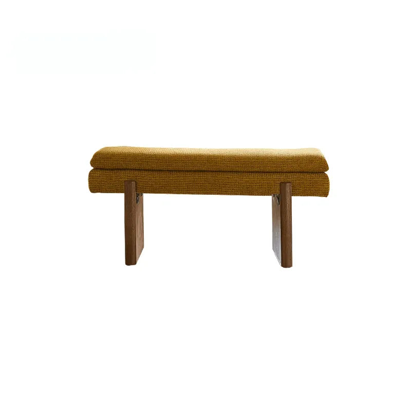 French Vintage Solid Wood Fabric Bench with Tailored Cushion Layers