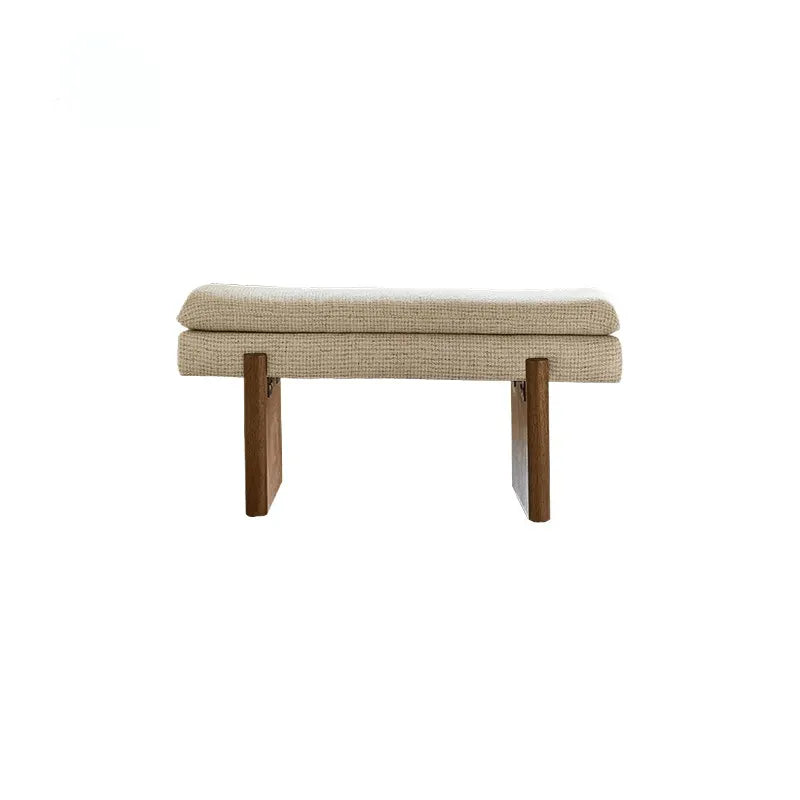 French Vintage Solid Wood Fabric Bench with Tailored Cushion Layers