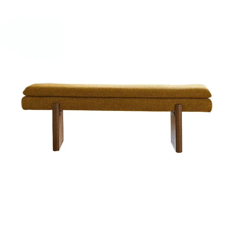 French Vintage Solid Wood Fabric Bench with Tailored Cushion Layers
