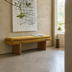 French Vintage Solid Wood Fabric Bench with Tailored Cushion Layers