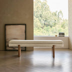 French Vintage Solid Wood Fabric Bench with Tailored Cushion Layers