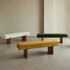 French Vintage Solid Wood Fabric Bench with Tailored Cushion Layers