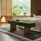 French Vintage Solid Wood Fabric Bench with Tailored Cushion Layers Main Product Image