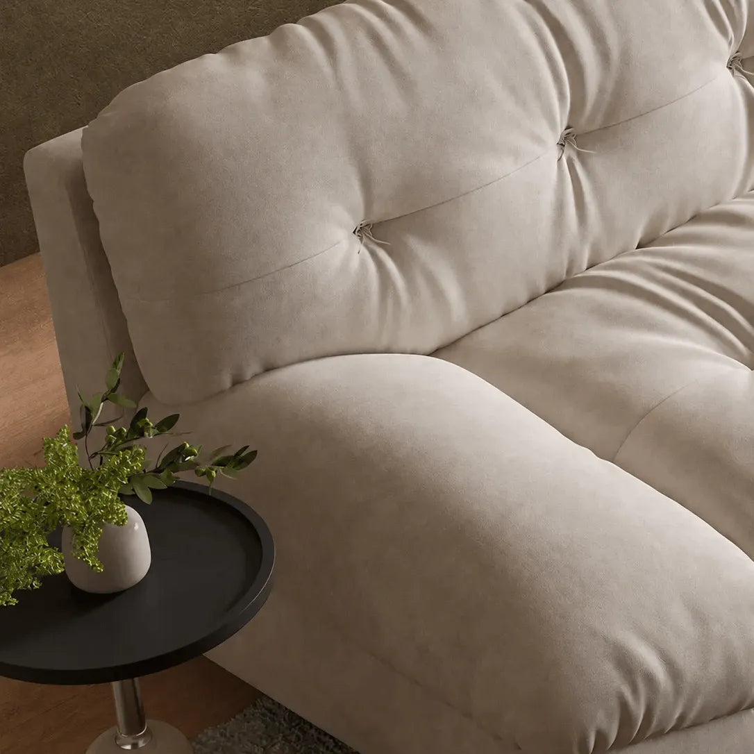 French Vintage Tufted Cloud Sofa With Deep Seat and Matte Textured Upholstery