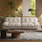 French Vintage Tufted Cloud Sofa With Deep Seat and Matte Textured Upholstery