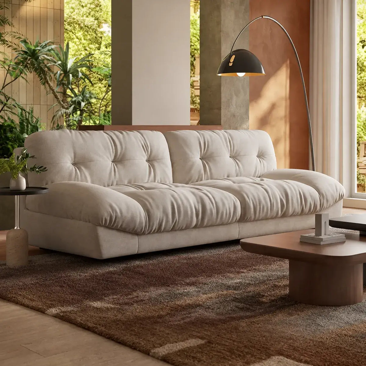 French Vintage Tufted Cloud Sofa With Deep Seat and Matte Textured Upholstery Main Product Image