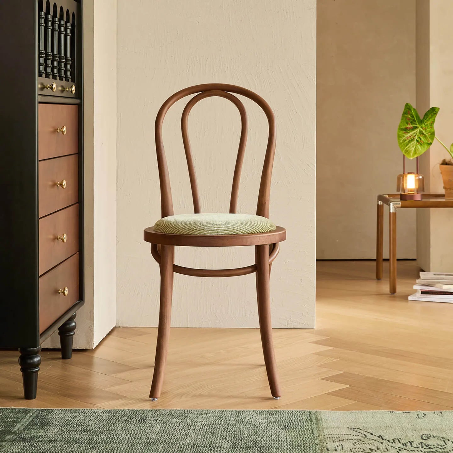 French Vintage Wood Dining Chair Series With Beech Frame and Double-Ring Back