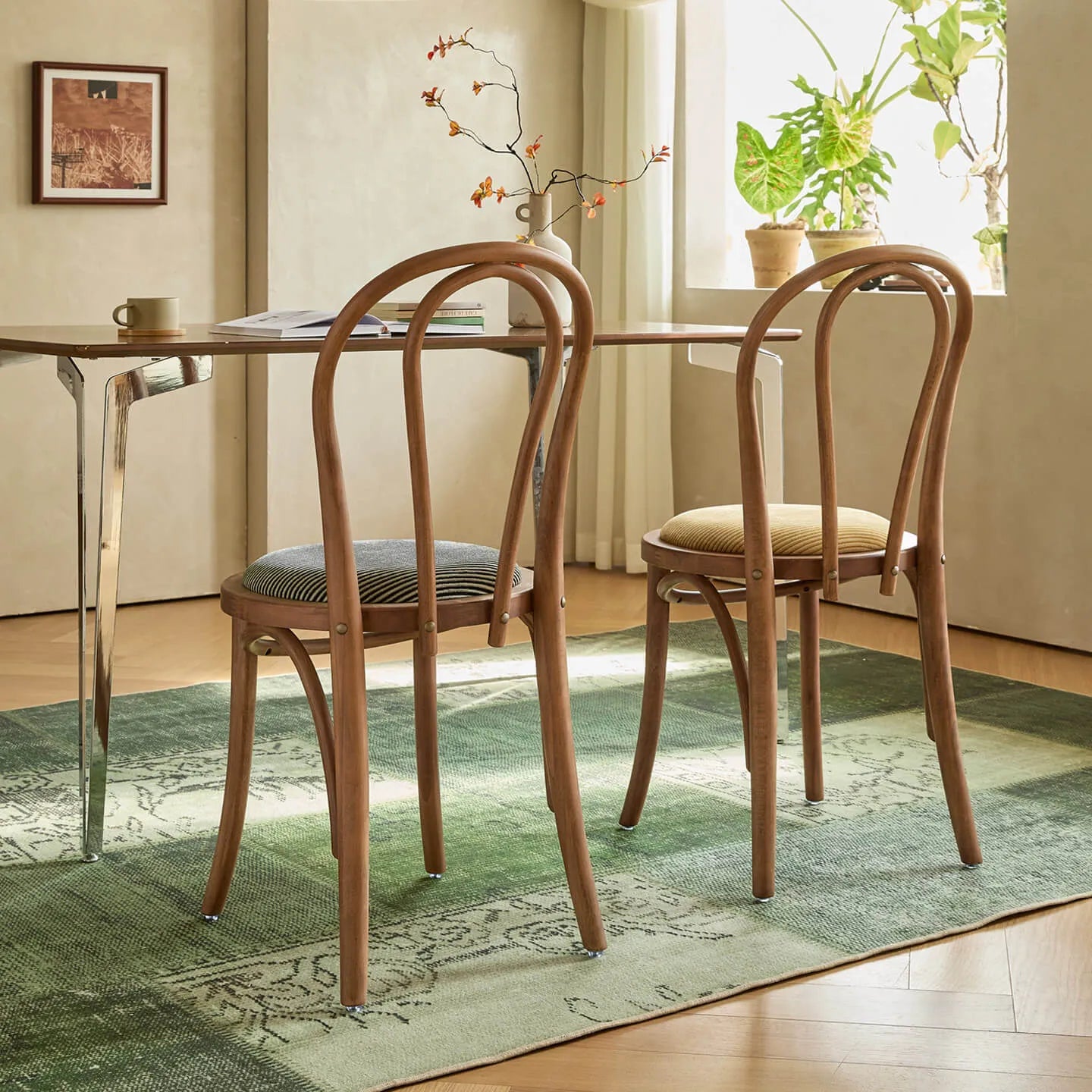 French Vintage Wood Dining Chair Series With Beech Frame and Double-Ring Back