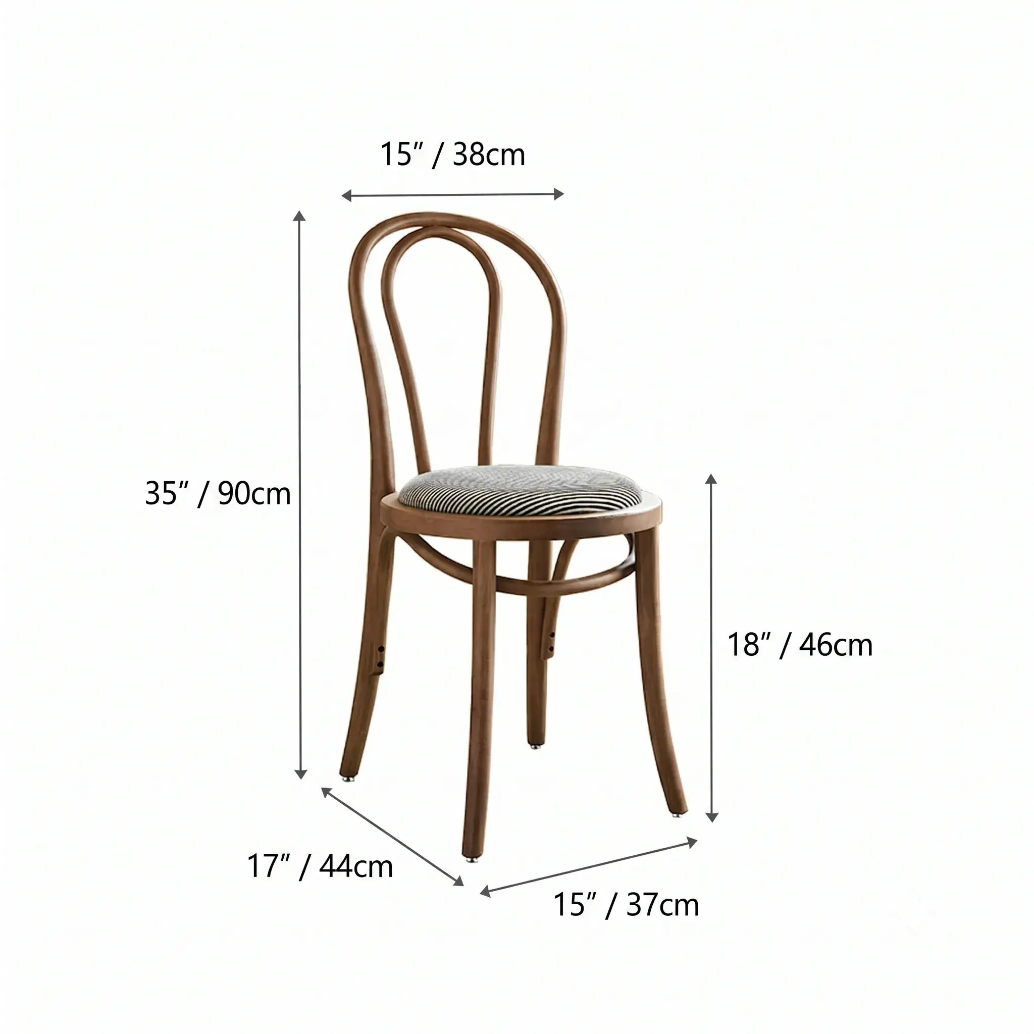 French Vintage Wood Dining Chair Series With Beech Frame and Double-Ring Back Dimensions