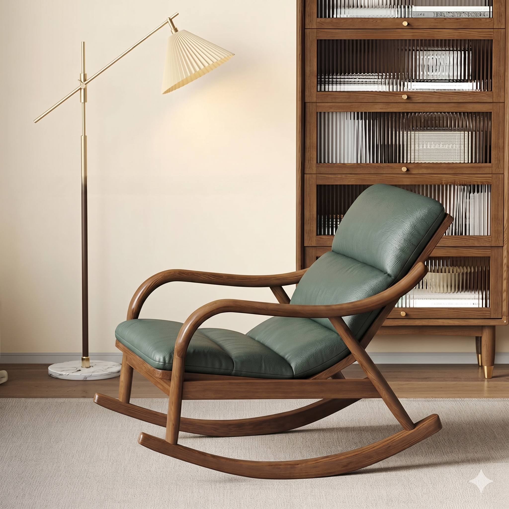 Nordic Upholstered Rocking Chair, Padded with Track Arm Main image