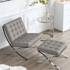 Barcelona Lounge Chair with Ottoman – Minimalist Leather Accent Seating