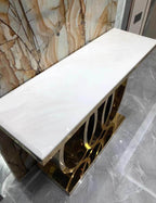 Geometric Base Console Table with Faux Marble & Stainless Steel