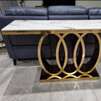 Geometric Base Console Table with Faux Marble & Stainless Steel