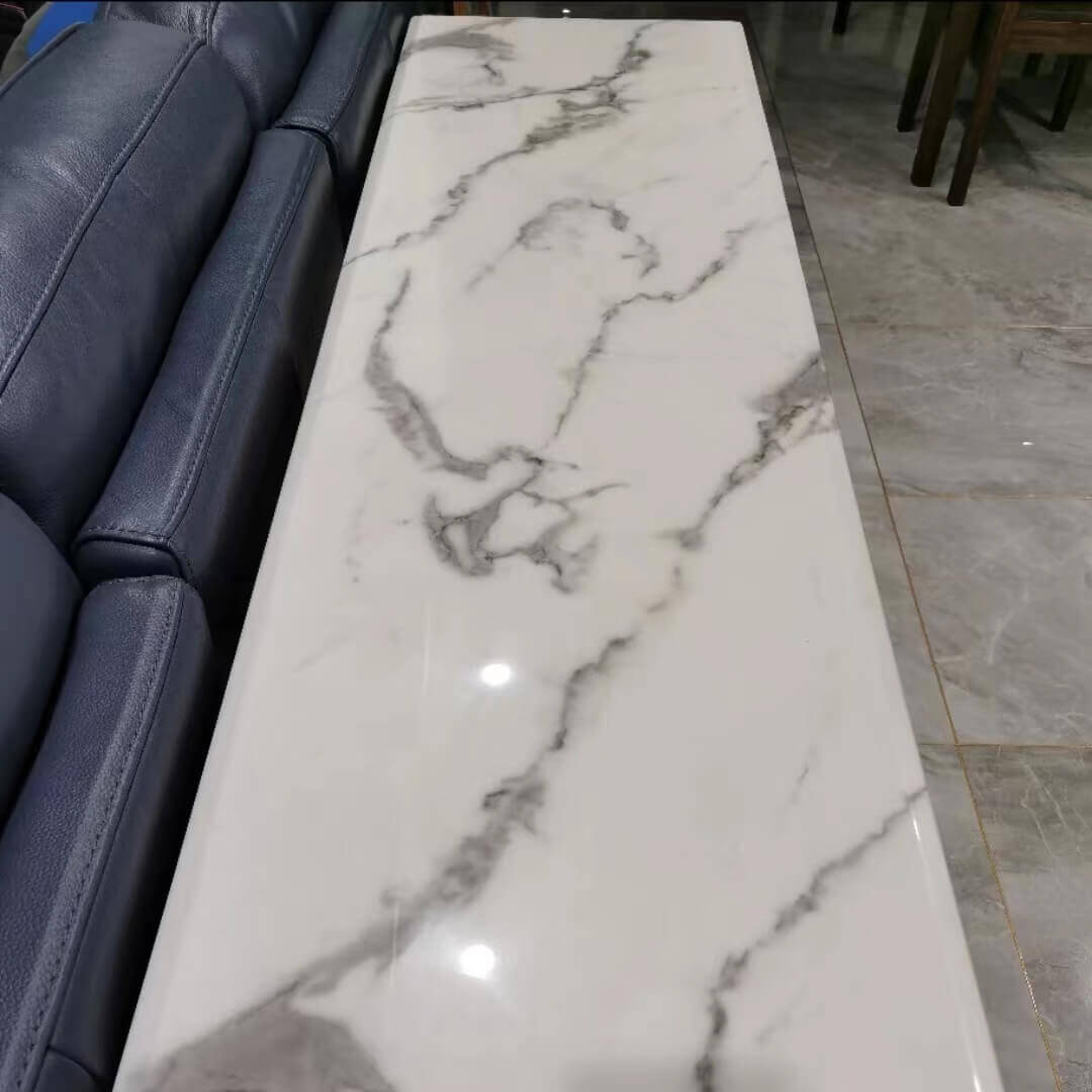 Geometric Base Console Table with Faux Marble & Stainless Steel