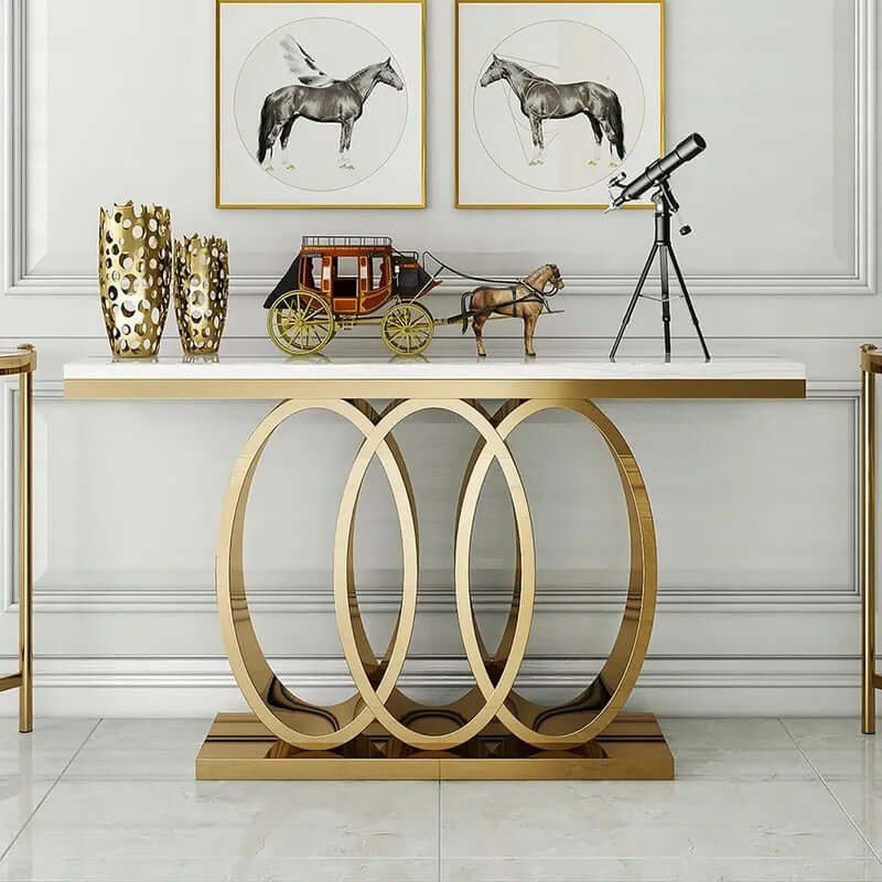 Geometric Base Console Table with Faux Marble & Stainless Steel Main Product Image Hauptbild