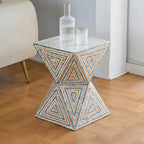 Geometric Handmade Mother of Pearl Side Table with Coastal Mosaic Flair