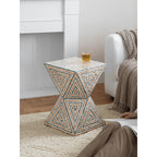 Geometric Handmade Mother of Pearl Side Table with Coastal Mosaic Flair