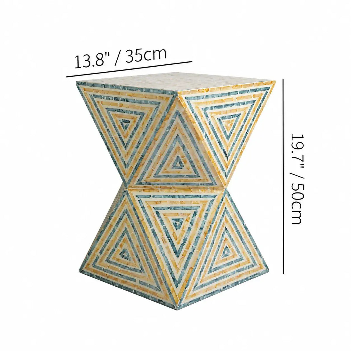 Geometric Handmade Mother of Pearl Side Table with Coastal Mosaic Flair Dimensions