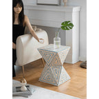 Geometric Handmade Mother of Pearl Side Table with Coastal Mosaic Flair Main Product Image