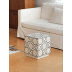 Geometric Inlay Mother of Pearl Side Table, Sculptural Pedestal Accent