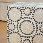 Geometric Inlay Mother of Pearl Side Table, Sculptural Pedestal Accent