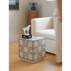 Geometric Inlay Mother of Pearl Side Table, Sculptural Pedestal Accent Main Product Image