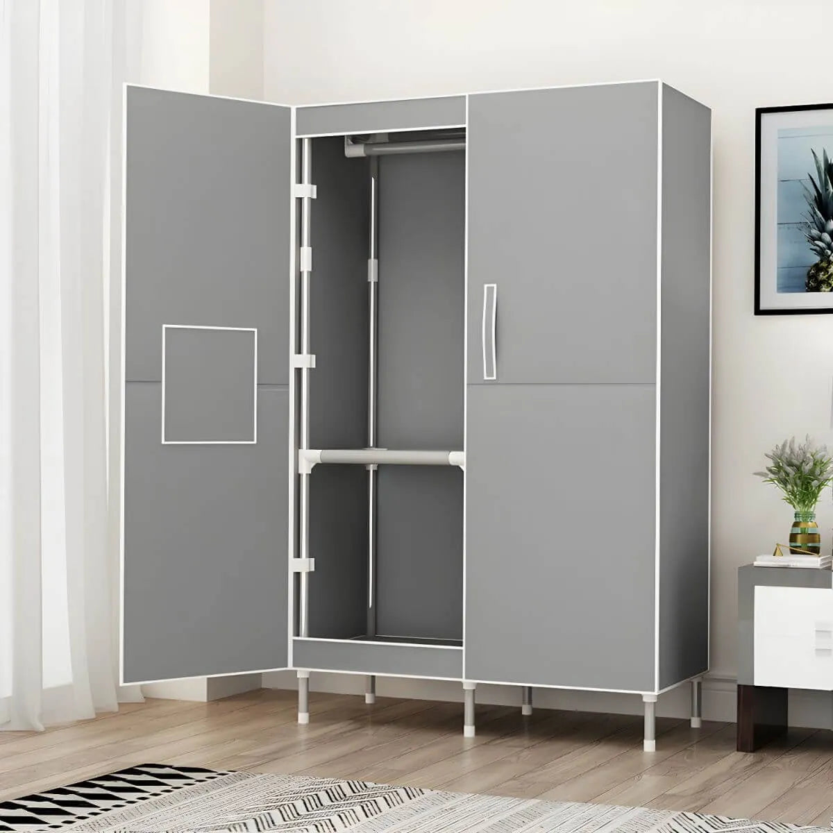 Geometric Metal Wardrobe Armoire With Drawers and Soft-Close Doors