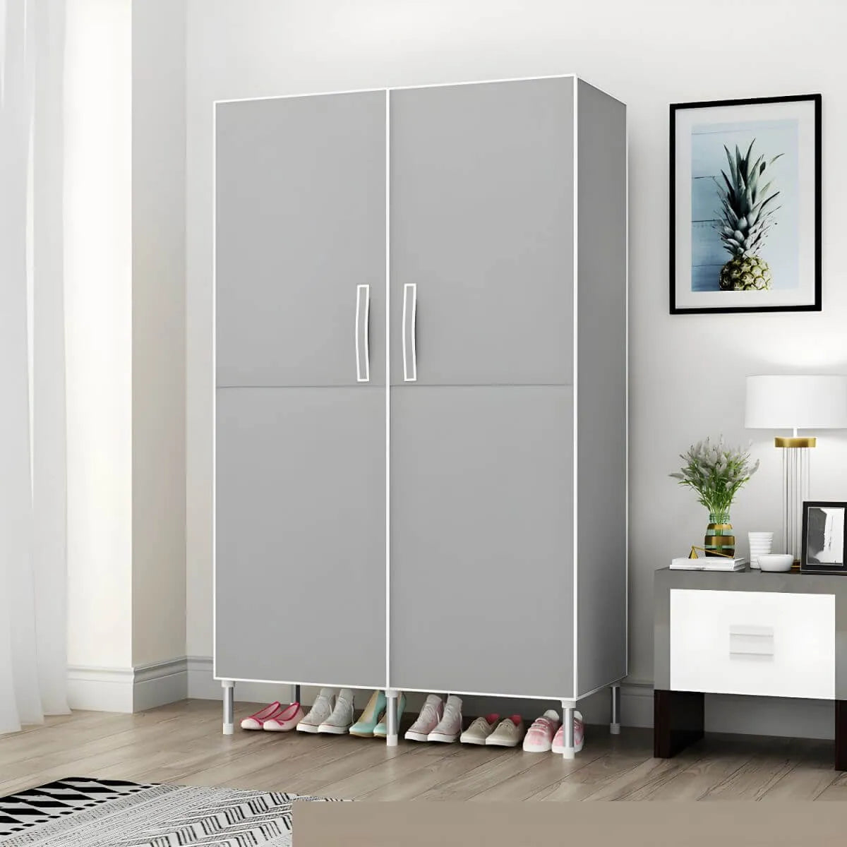 Geometric Metal Wardrobe Armoire With Drawers and Soft-Close Doors