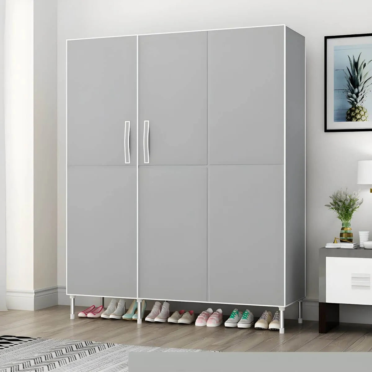 Geometric Metal Wardrobe Armoire With Drawers and Soft-Close Doors