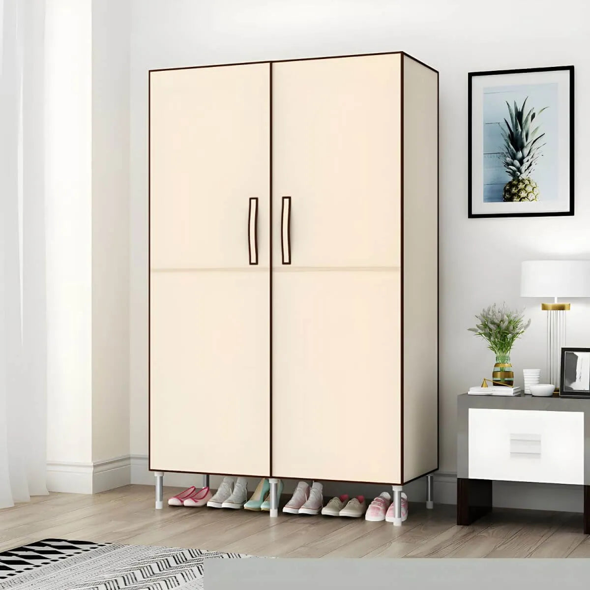 Geometric Metal Wardrobe Armoire With Drawers and Soft-Close Doors