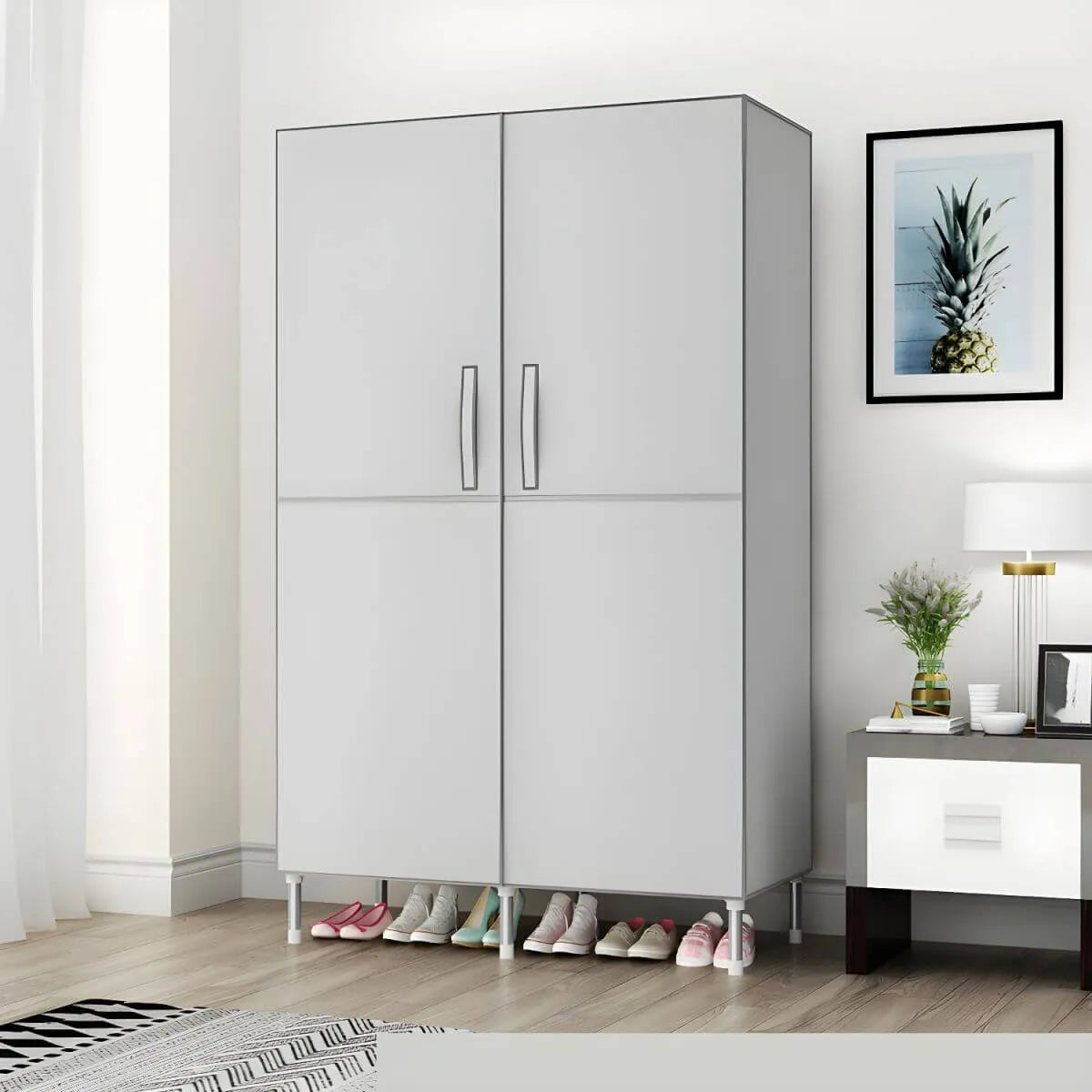Geometric Metal Wardrobe Armoire With Drawers and Soft-Close Doors