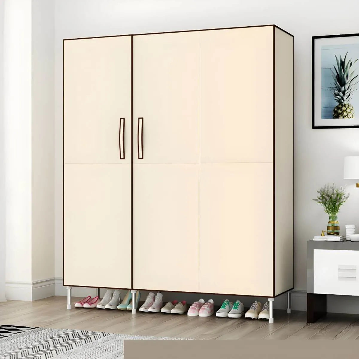 Geometric Metal Wardrobe Armoire With Drawers and Soft-Close Doors