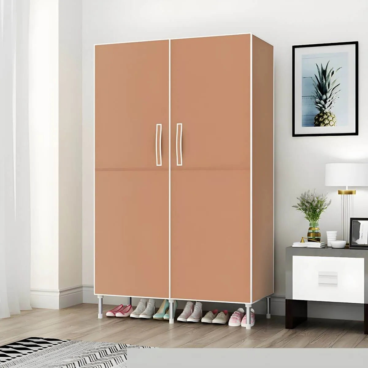 Geometric Metal Wardrobe Armoire With Drawers and Soft-Close Doors