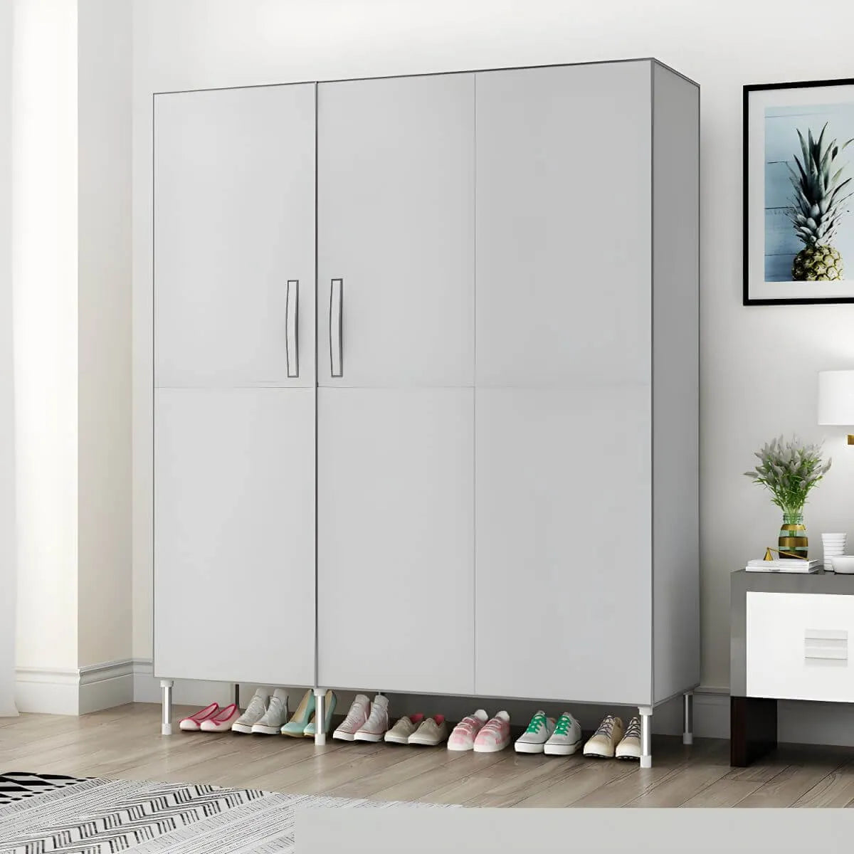 Geometric Metal Wardrobe Armoire With Drawers and Soft-Close Doors