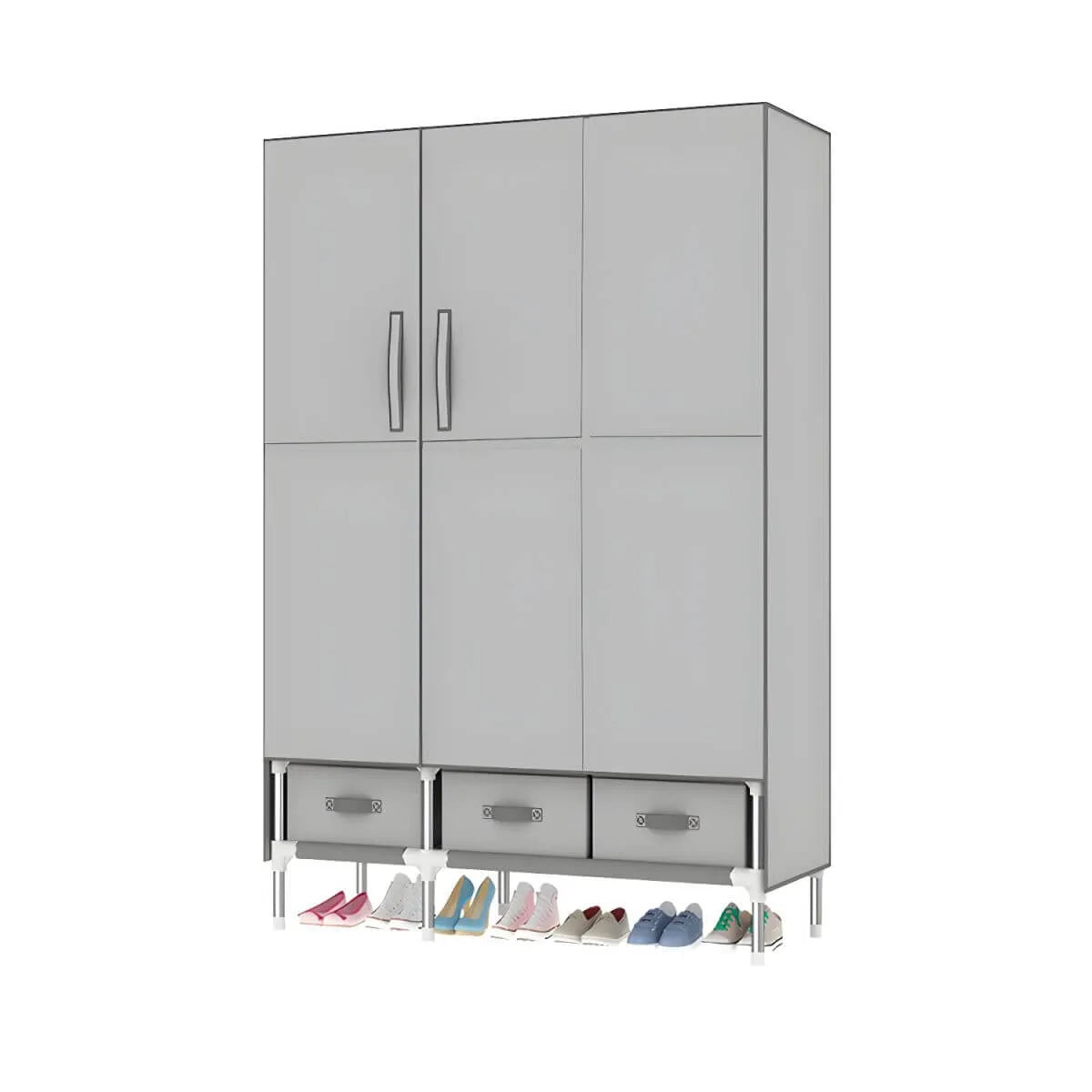 Geometric Metal Wardrobe Armoire With Drawers and Soft-Close Doors