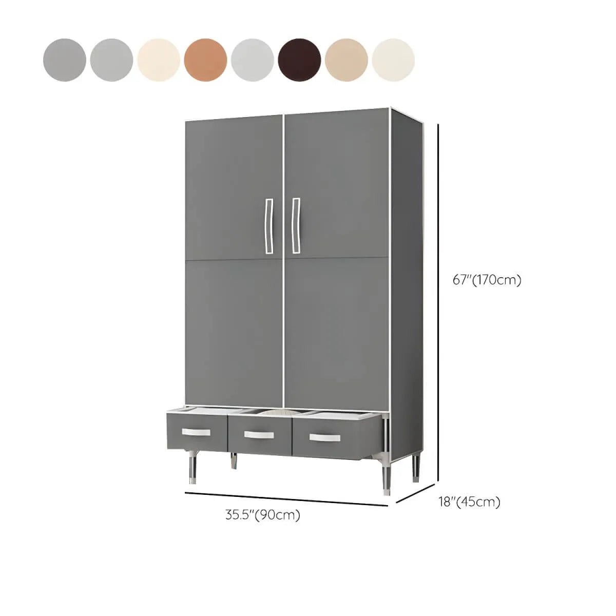 Geometric Metal Wardrobe Armoire With Drawers and Soft-Close Doors Dimensions